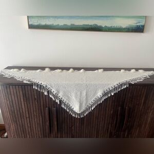 Ladies’s faux angora pashmina winter white with fringe